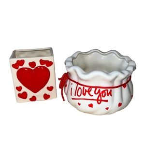 Valentines Candy/Gift Ceramic Holders “I love you” Covered in Hearts
